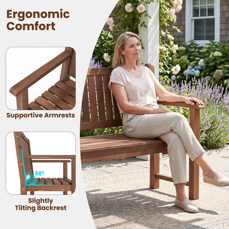 2-Seater Wooden Outdoor Bench with Backrest and Armrests by DirectDeals