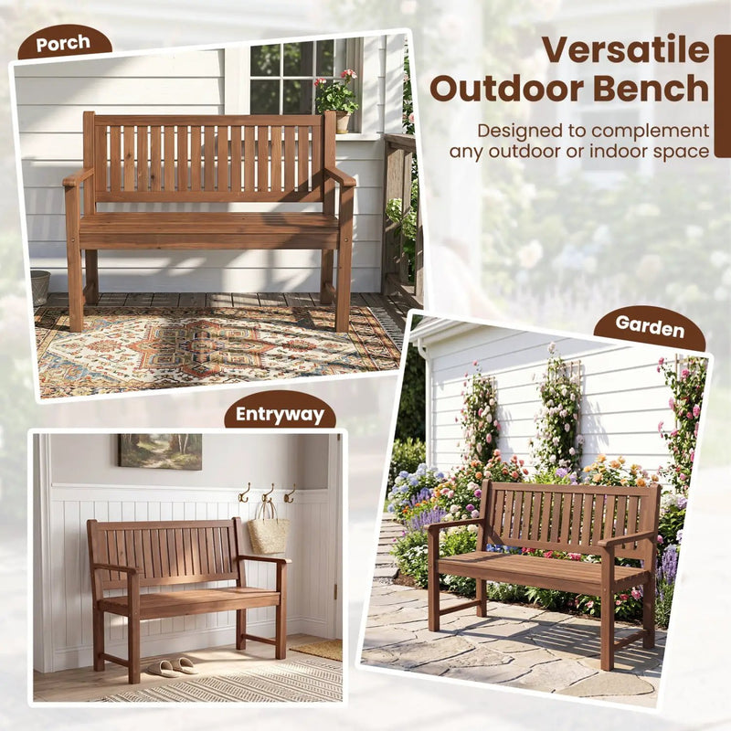 2-Seater Wooden Outdoor Bench with Backrest and Armrests by DirectDeals