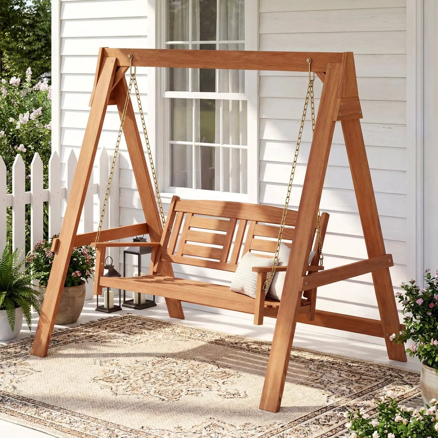 2-Seater Porch Swing with Stand and Adjustable Chains by DirectDeals