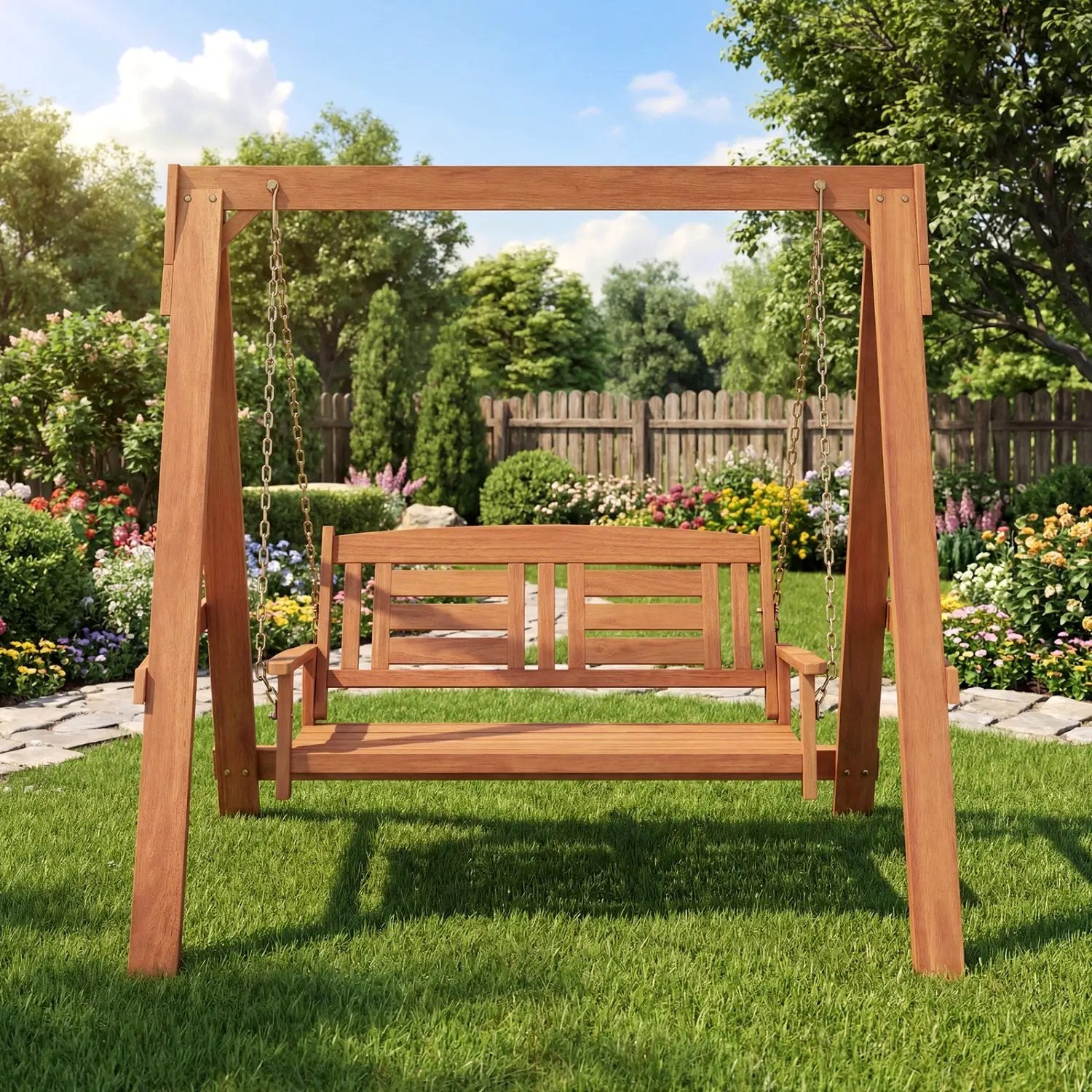 2-Seater Porch Swing with Stand and Adjustable Chains by DirectDeals