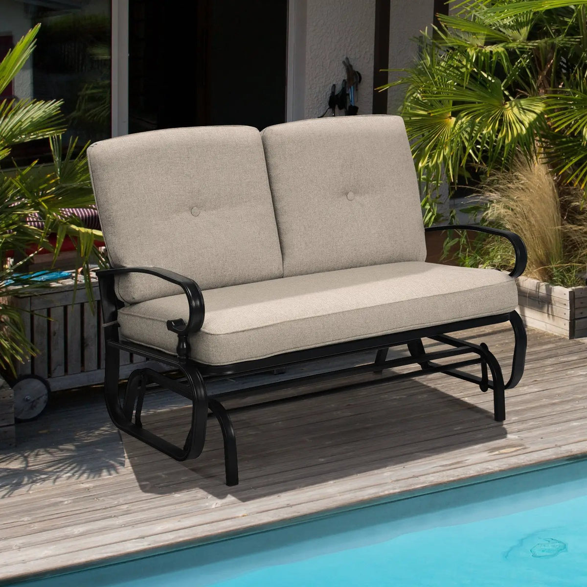 2 Seats Outdoor Swing Glider Chair with C by DirectDeals