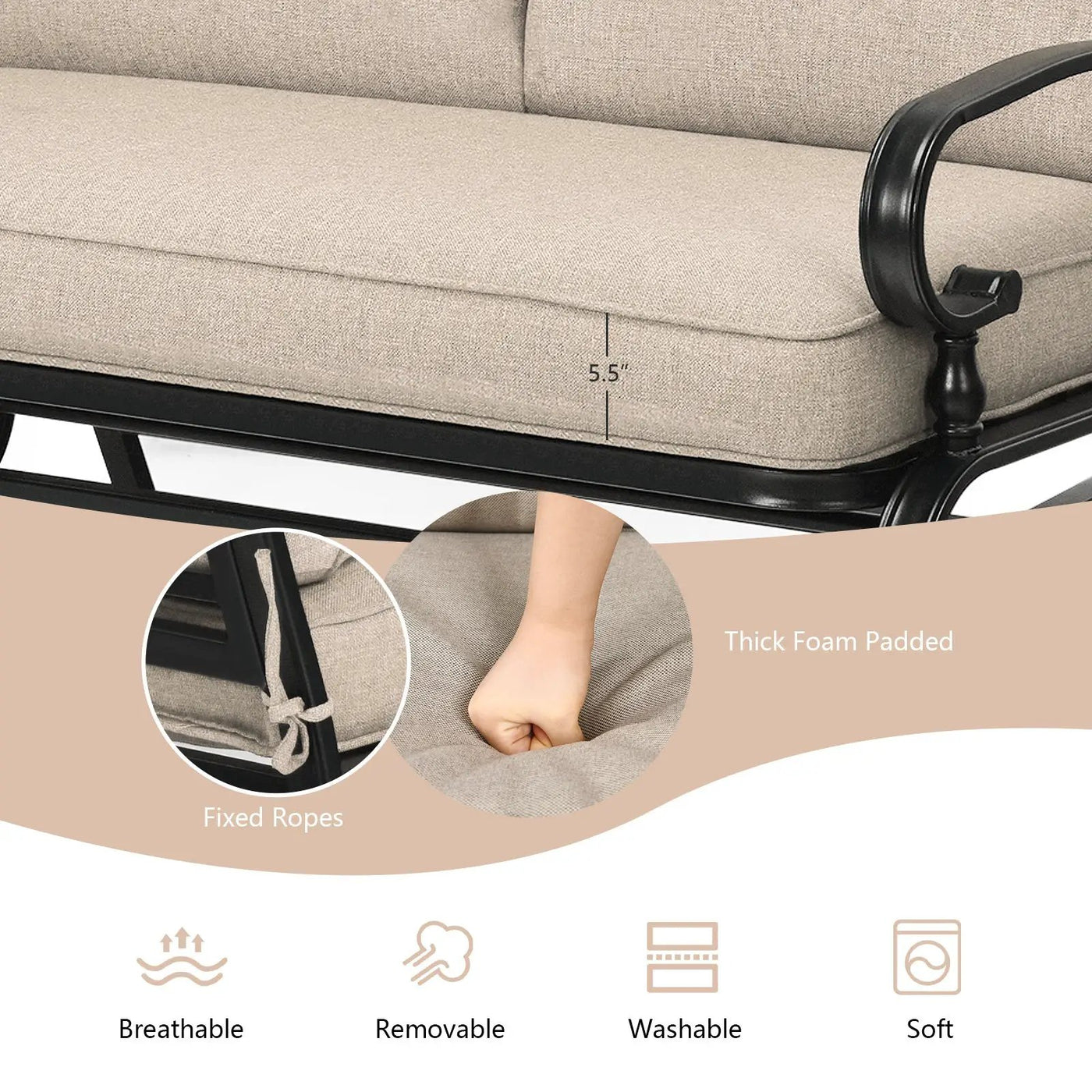 2 Seats Outdoor Swing Glider Chair with C by DirectDeals