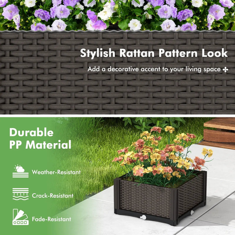 2 Set Elevated Plastic Raised Garden Bed Planter Kit for Flower Vegetable Grow-Brown by DirectDeals