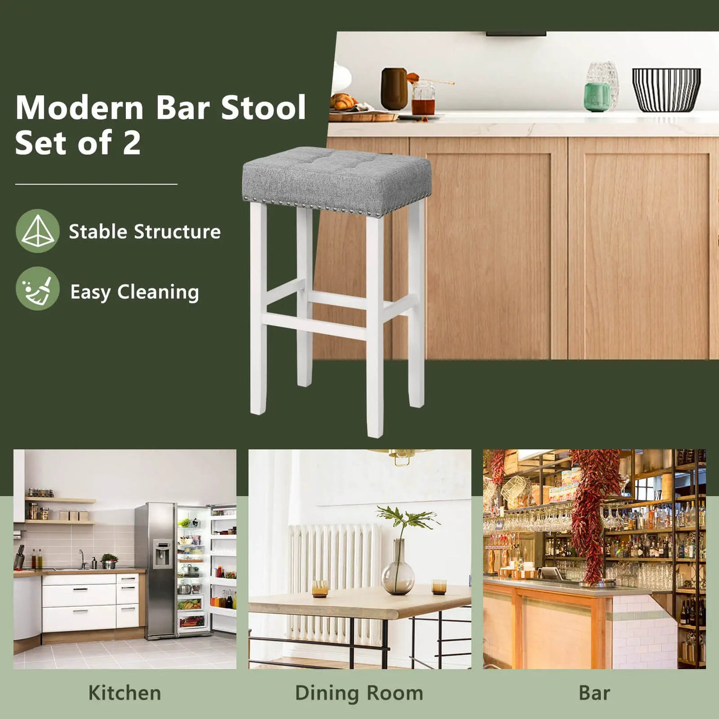 2 Pieces Counter Height Bar Stools with Sponge Padded Cushion by DirectDeals