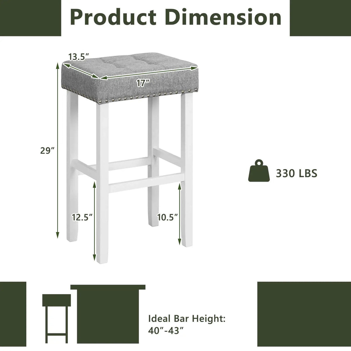 2 Pieces Counter Height Bar Stools with Sponge Padded Cushion by DirectDeals