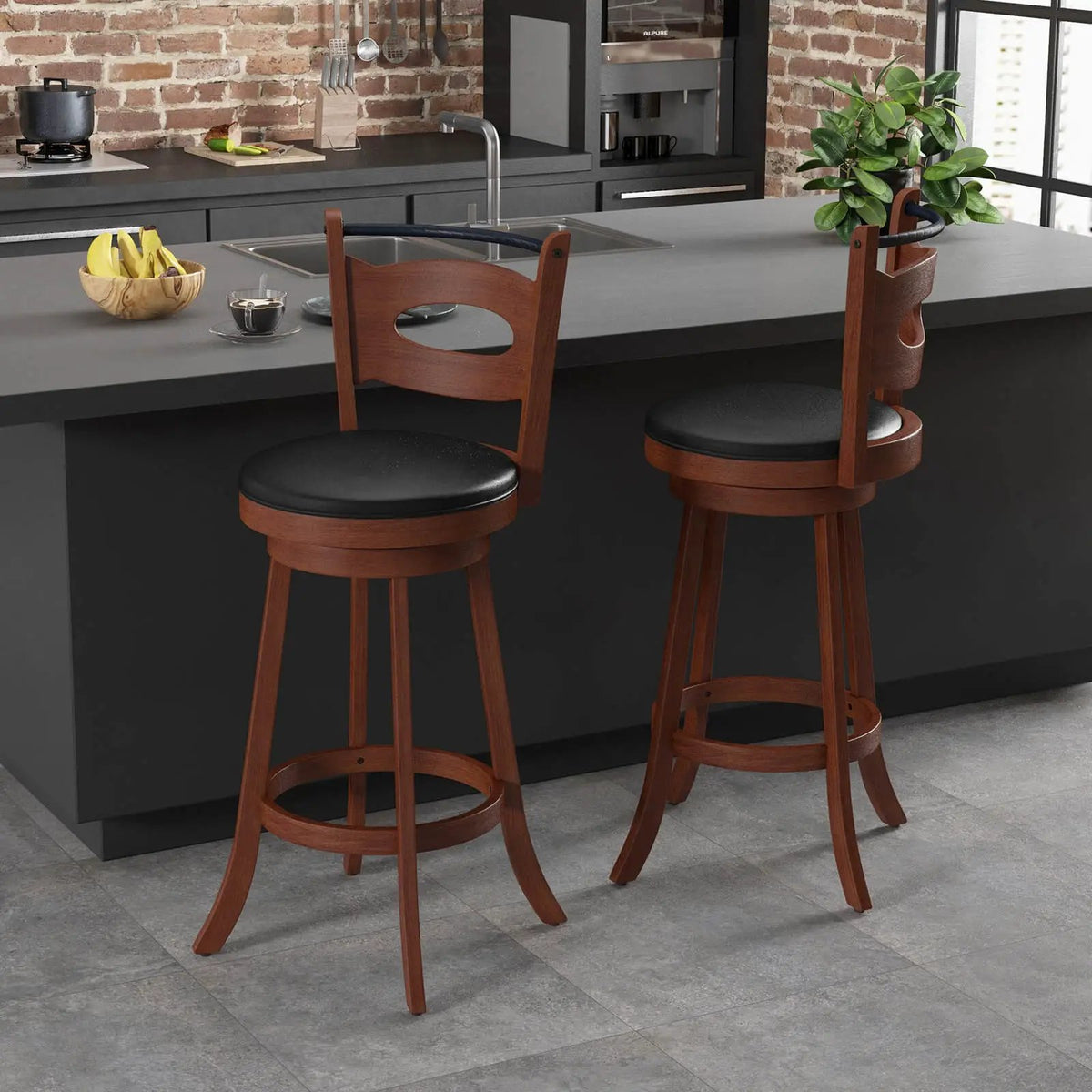 2 Pieces 24/29 inch Swivel Bar Stools with Curved Backrest and Seat Cushions by DirectDeals