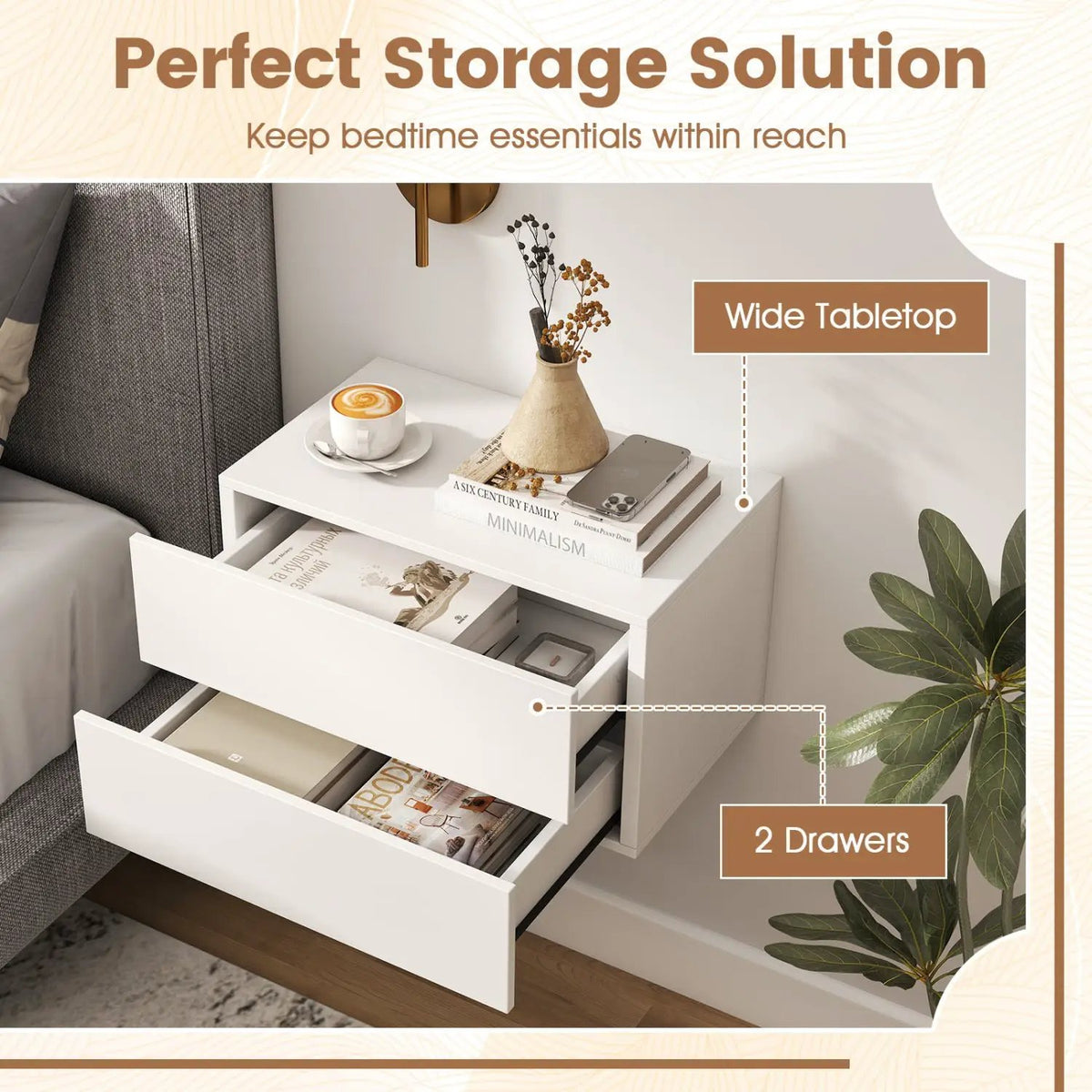 Wall Mounted Floating Nightstand with 2 Drawers by DirectDeals