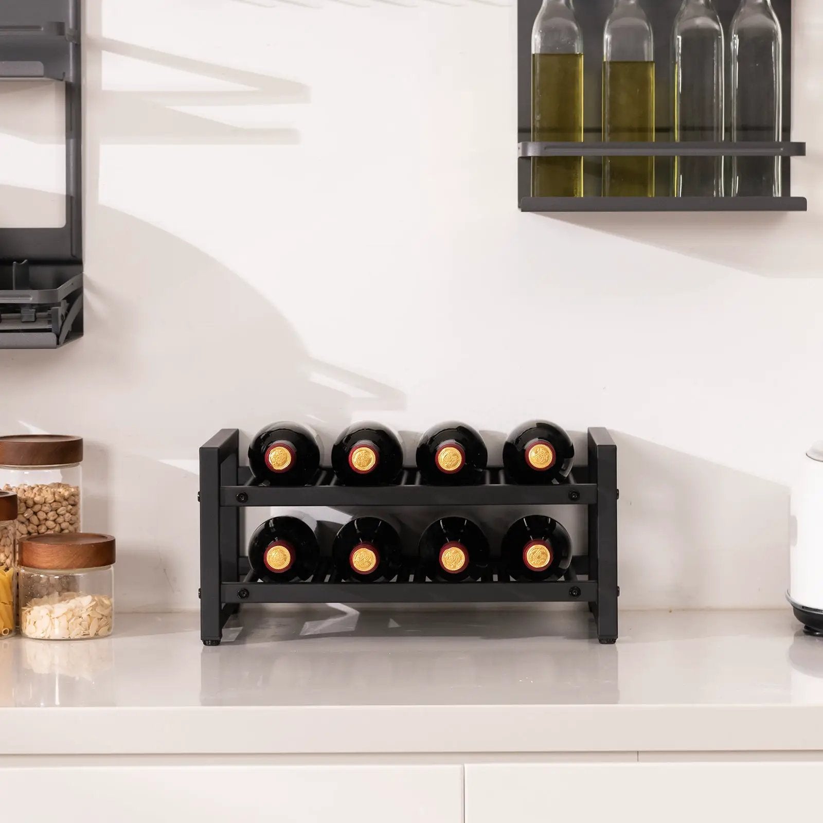 2-Tier 8-Bottle Display Wine Rackwith Adjustable Foot Pads by DirectDeals