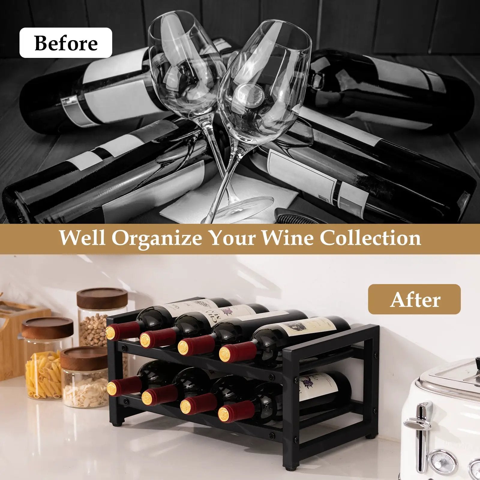 2-Tier 8-Bottle Display Wine Rackwith Adjustable Foot Pads by DirectDeals