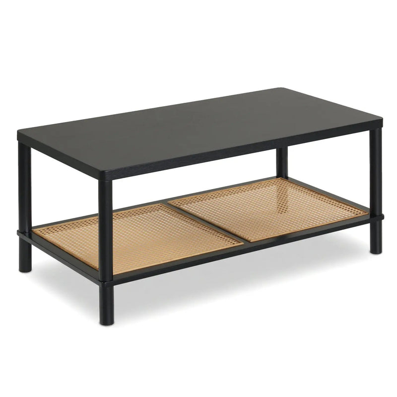 2-Tier Boho Coffee Table with Rattan Storage Shelf by DirectDeals