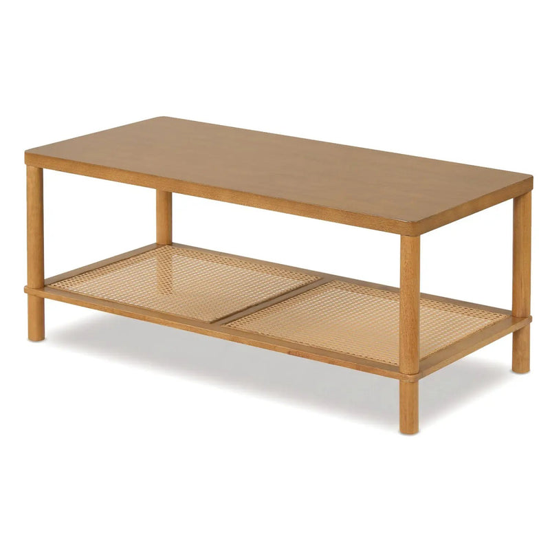 2-Tier Boho Coffee Table with Rattan Storage Shelf by DirectDeals