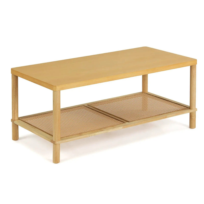 2-Tier Boho Coffee Table with Rattan Storage Shelf by DirectDeals