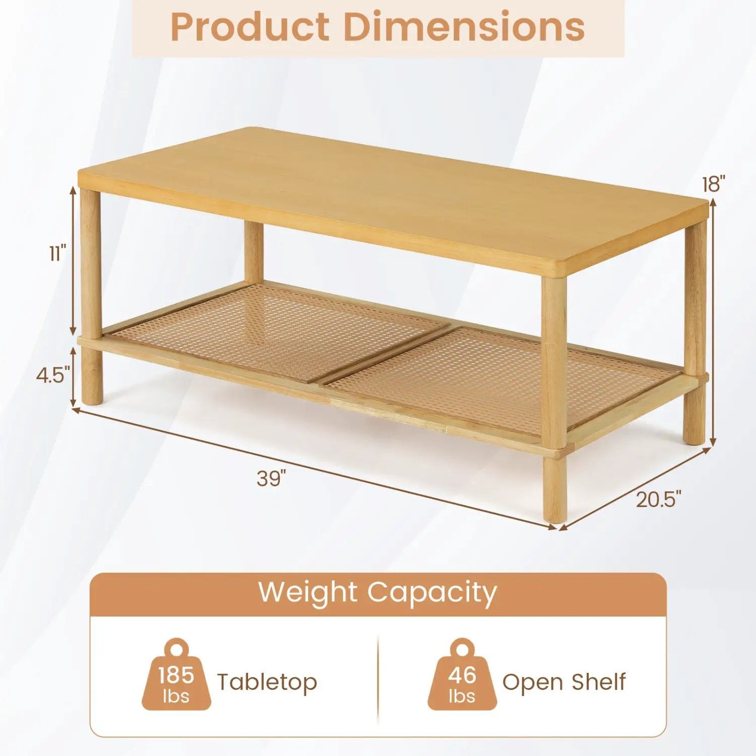 2-Tier Boho Coffee Table with Rattan Storage Shelf by DirectDeals