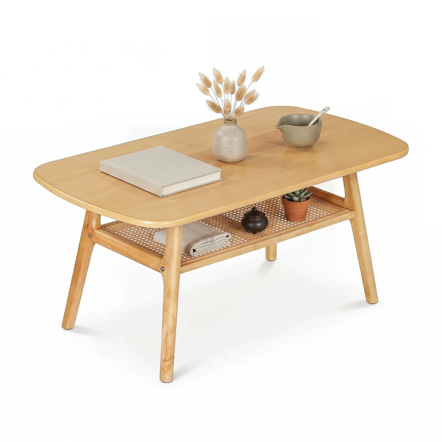 2-Tier Rattan Coffee Table with Rounded Corners by DirectDeals
