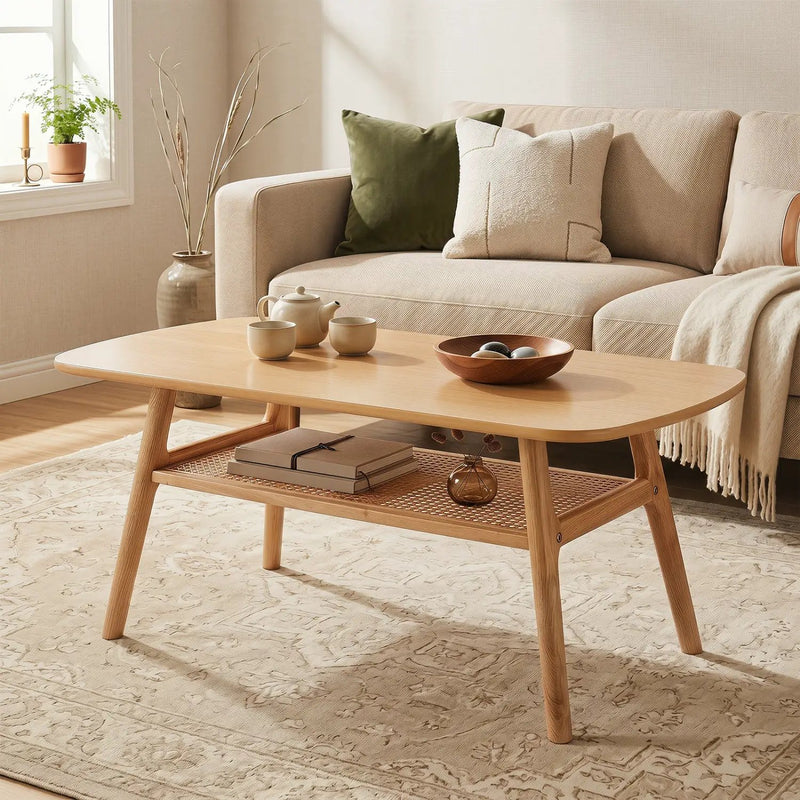 2-Tier Rattan Coffee Table with Rounded Corners by DirectDeals