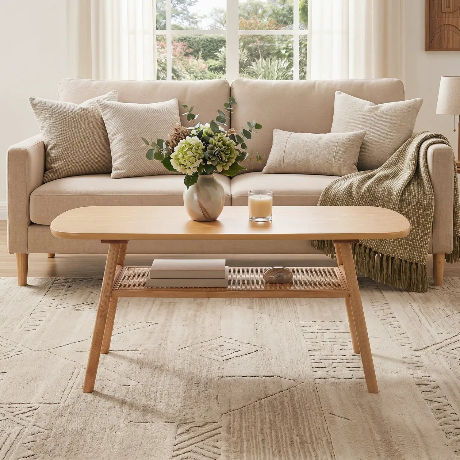 2-Tier Rattan Coffee Table with Rounded Corners by DirectDeals
