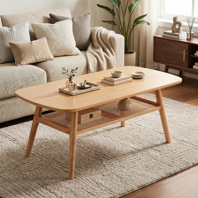 2-Tier Rattan Coffee Table with Rounded Corners by DirectDeals