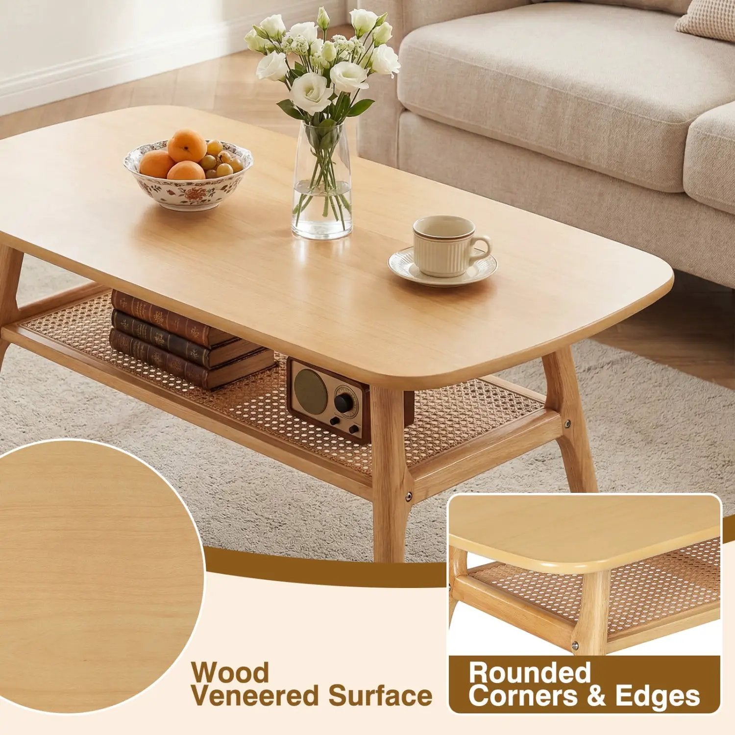 2-Tier Rattan Coffee Table with Rounded Corners by DirectDeals