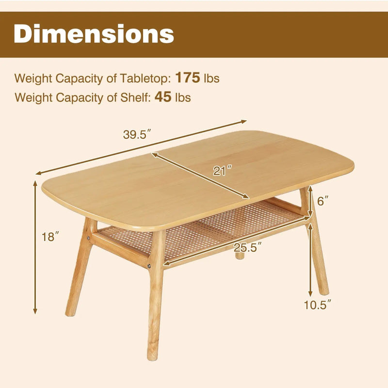 2-Tier Rattan Coffee Table with Rounded Corners by DirectDeals