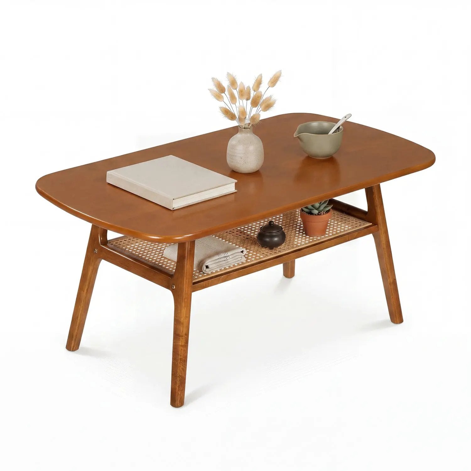 2-Tier Rattan Coffee Table with Rounded Corners by DirectDeals