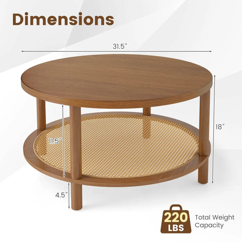 Round Rattan Coffee Table with Storage Shelf by DirectDeals