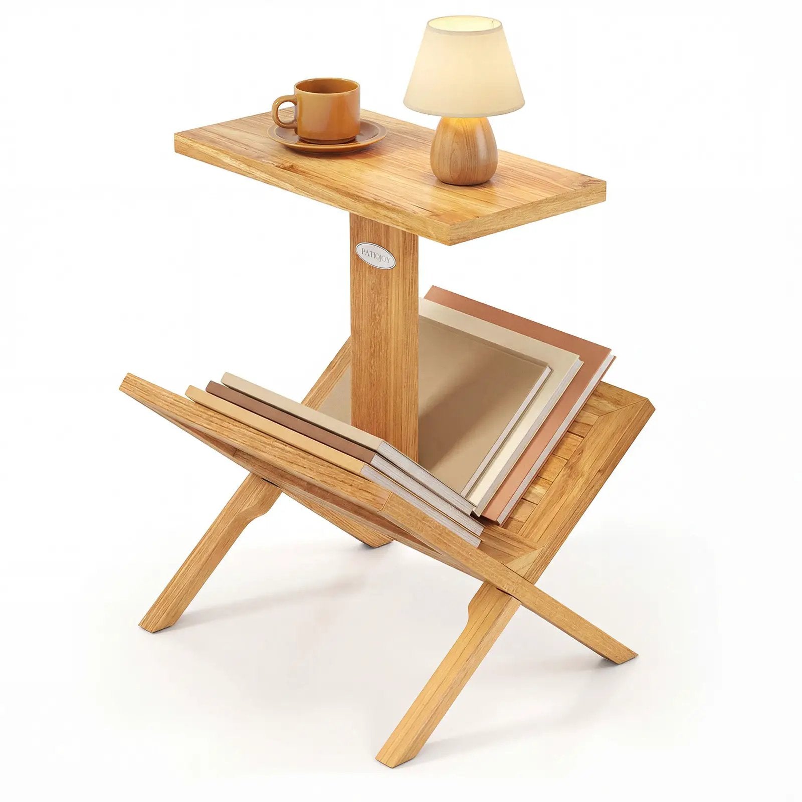 2-Tier Side Table Magazine Rack with Teak Wood Frame by DirectDeals