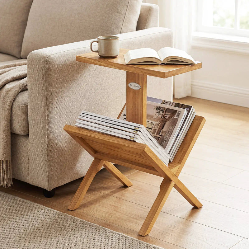 2-Tier Side Table Magazine Rack with Teak Wood Frame by DirectDeals