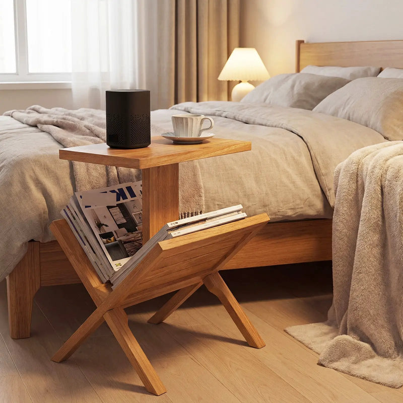 2-Tier Side Table Magazine Rack with Teak Wood Frame by DirectDeals