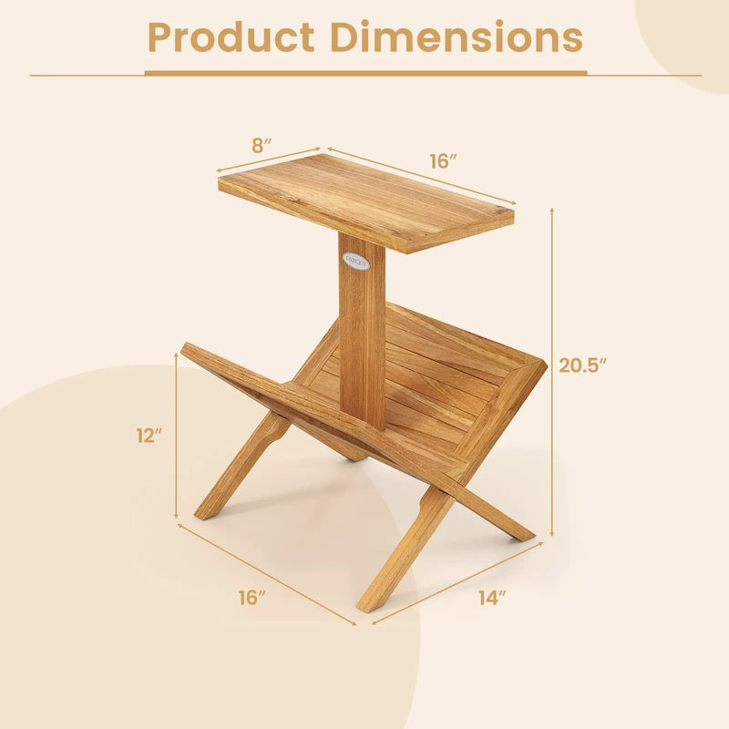 2-Tier Side Table Magazine Rack with Teak Wood Frame by DirectDeals