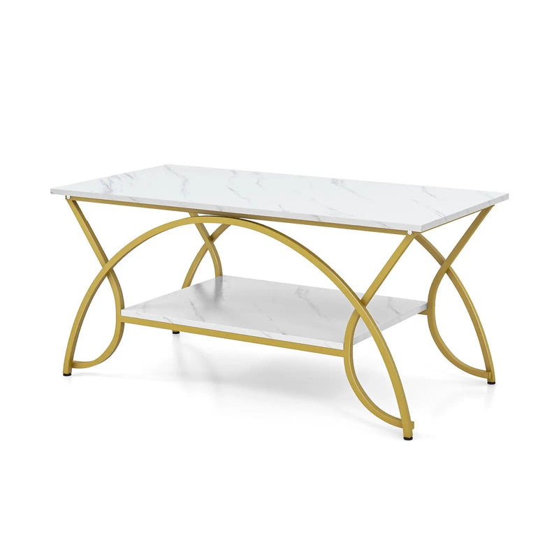 2-Tier Rectangle Coffee Table with Marble Pattern Top by DirectDeals