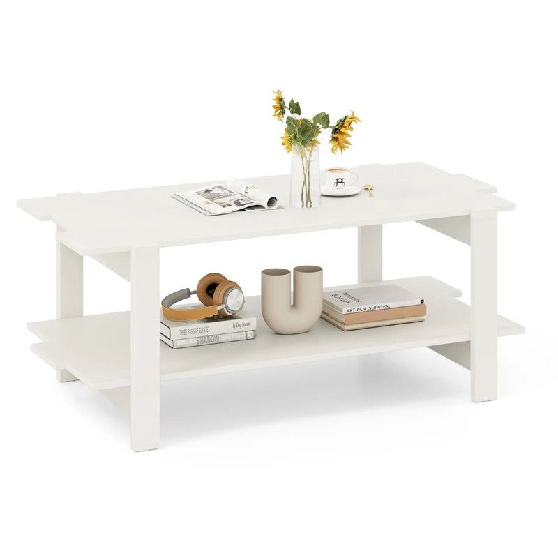 2-Tier Coffee Table Slatted Wood Center Table with Storage Shelf by DirectDeals