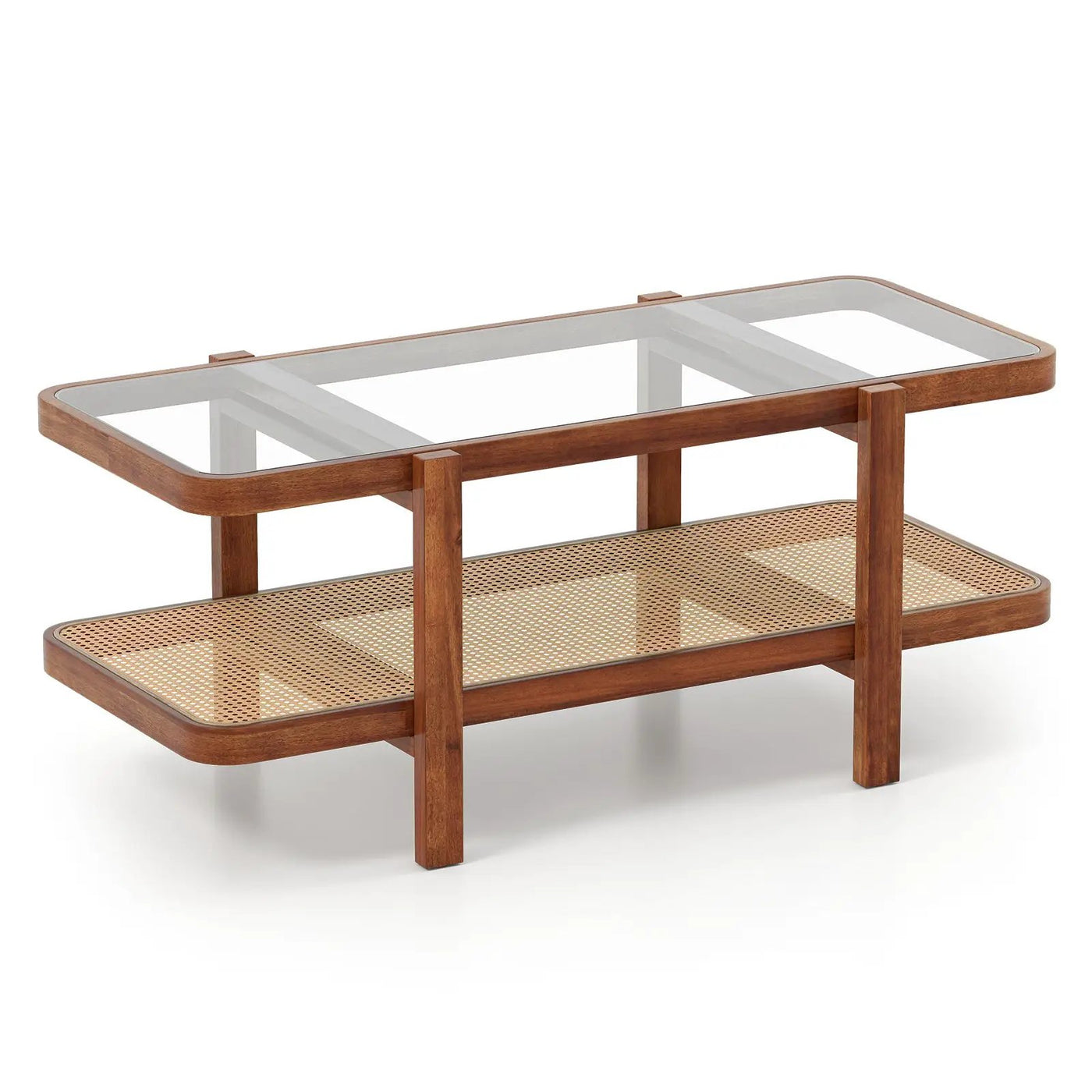 2-Tier Coffee Table with Storage and Tempered Glass Tabletop by DirectDeals