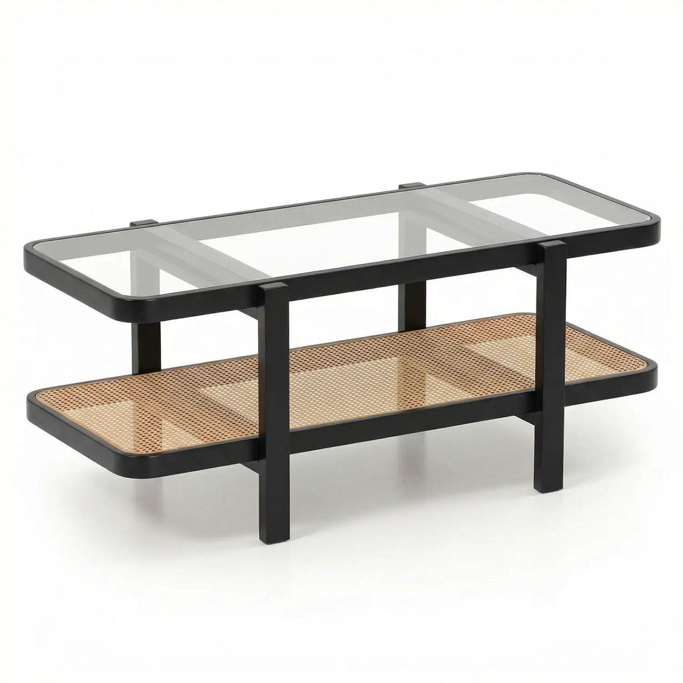 2-Tier Coffee Table with Storage and Tempered Glass Tabletop by DirectDeals
