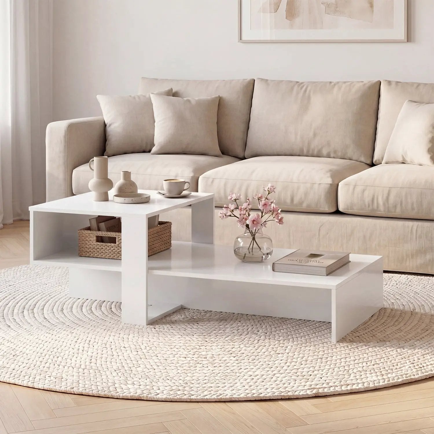 2-Tier Coffee Table with Open Storage Shelf by DirectDeals