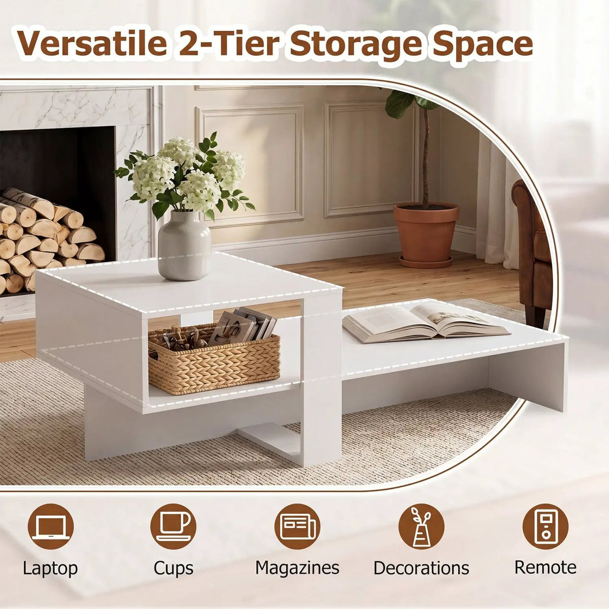 2-Tier Coffee Table with Open Storage Shelf by DirectDeals