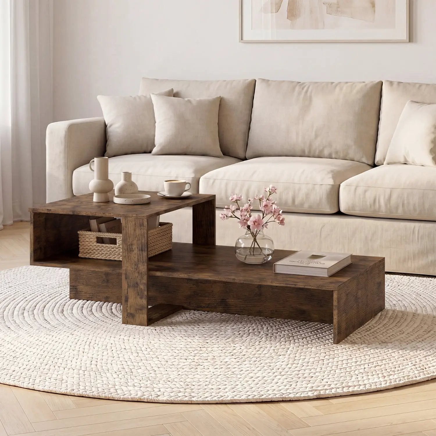 2-Tier Coffee Table with Open Storage Shelf by DirectDeals