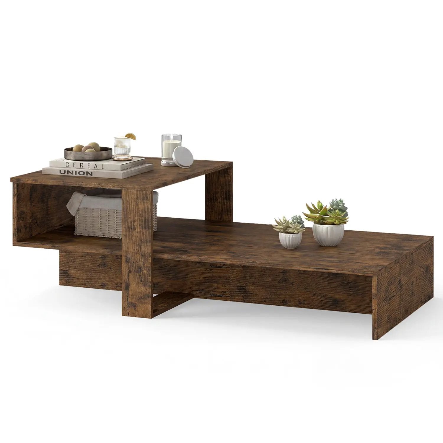 2-Tier Coffee Table with Open Storage Shelf by DirectDeals