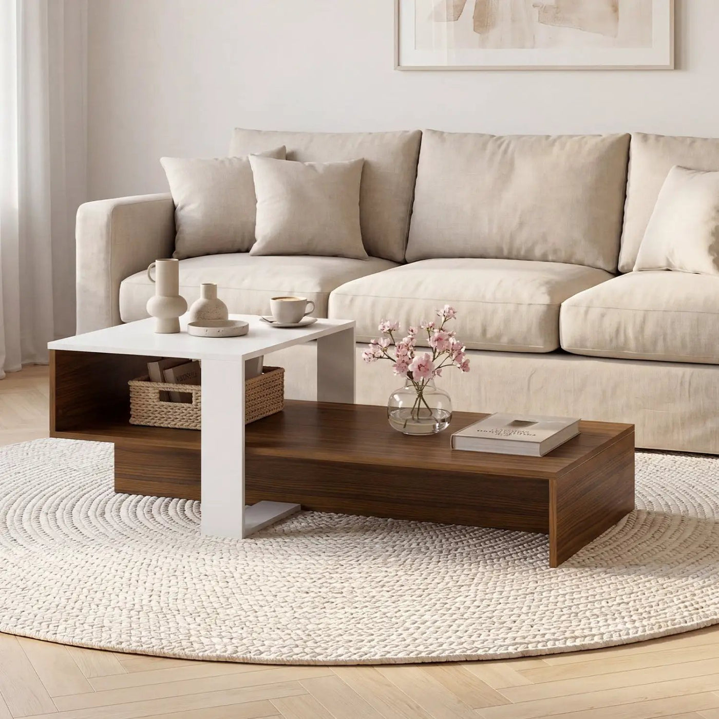 2-Tier Coffee Table with Open Storage Shelf by DirectDeals