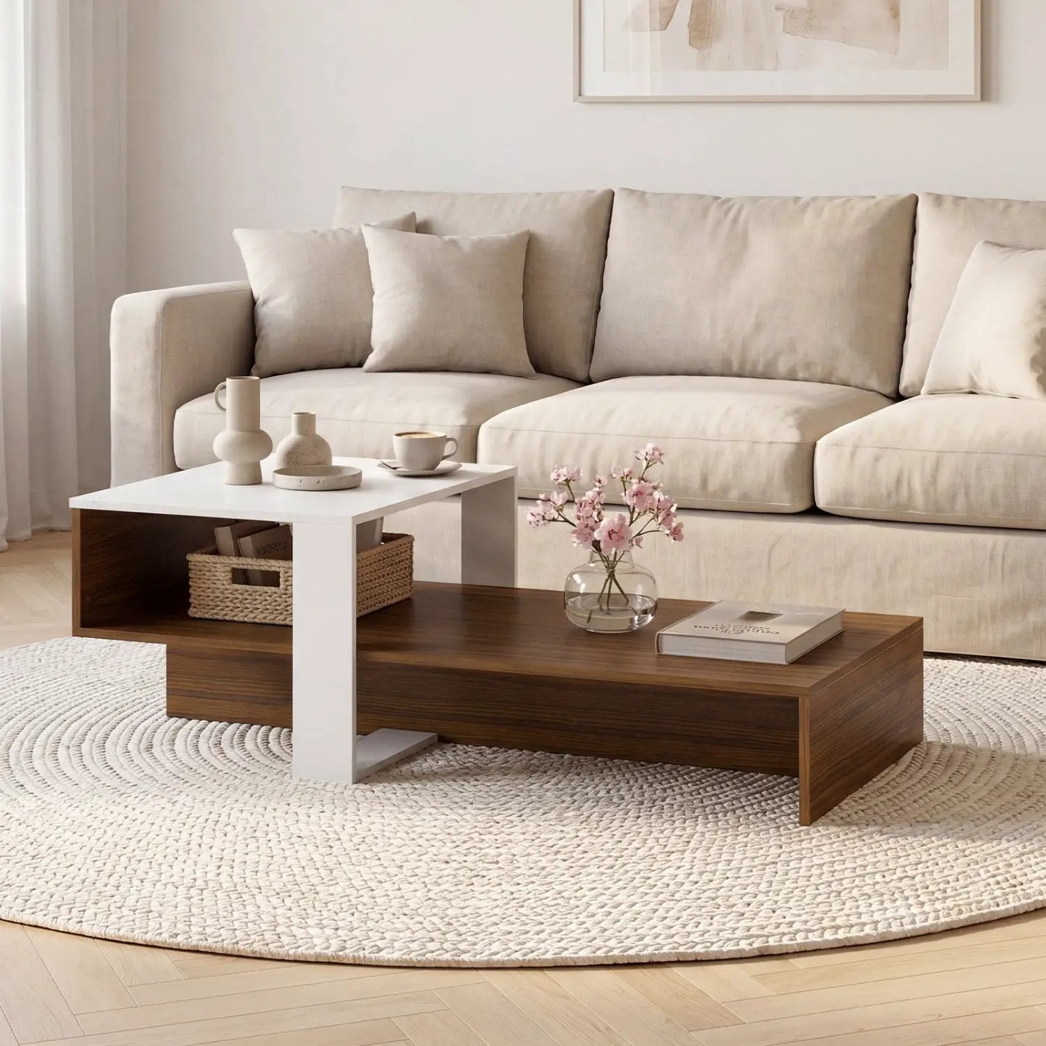 2-Tier Coffee Table with Open Storage Shelf by DirectDeals