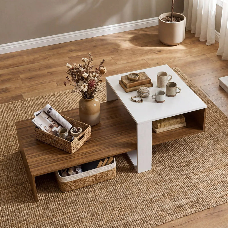 2-Tier Coffee Table with Open Storage Shelf by DirectDeals