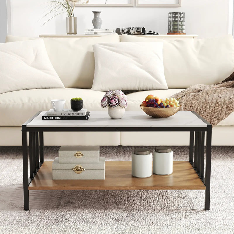 2 Tier Coffee Table with Sintered Stone Tabletop-White by DirectDeals