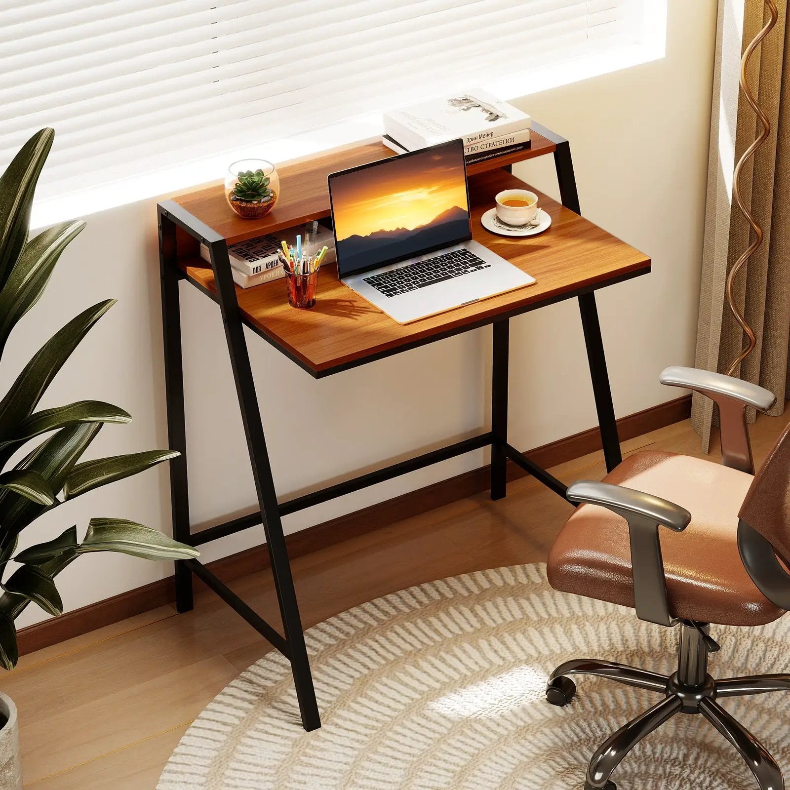 2 Tier Computer Desk PC Laptop Table Study Writing Home Office Workstation New by DirectDeals