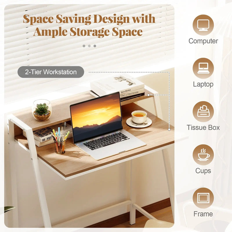 2 Tier Computer Desk PC Laptop Table Study Writing Home Office Workstation New by DirectDeals