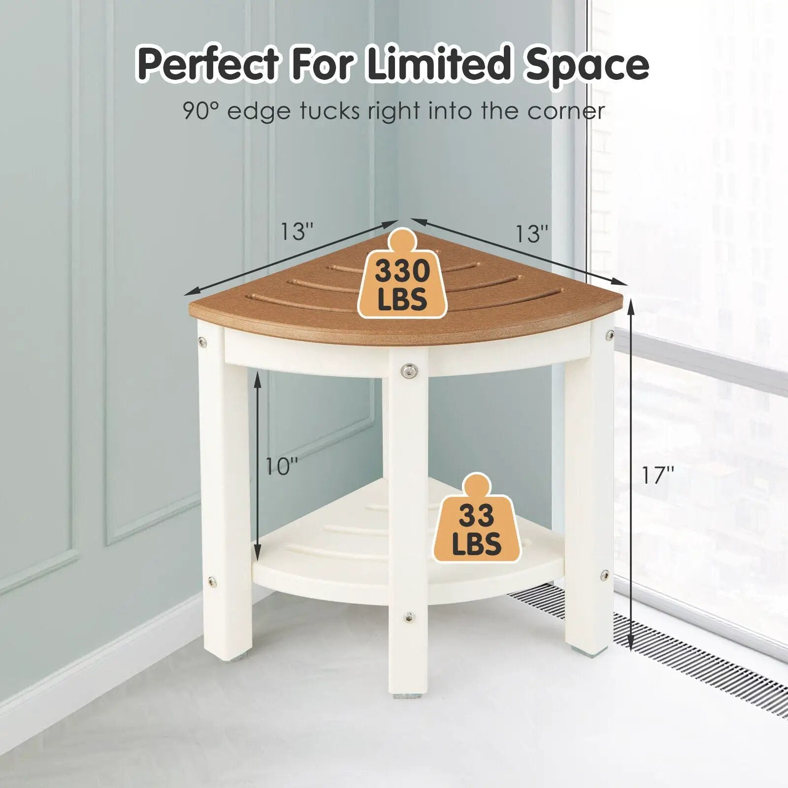 Heavy Duty Corner Shower Bench Stool with Storage Shelf for Shaving Legs by DirectDeals