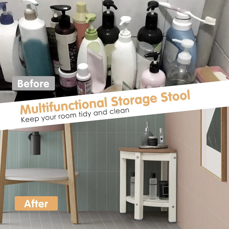 Heavy Duty Corner Shower Bench Stool with Storage Shelf for Shaving Legs by DirectDeals