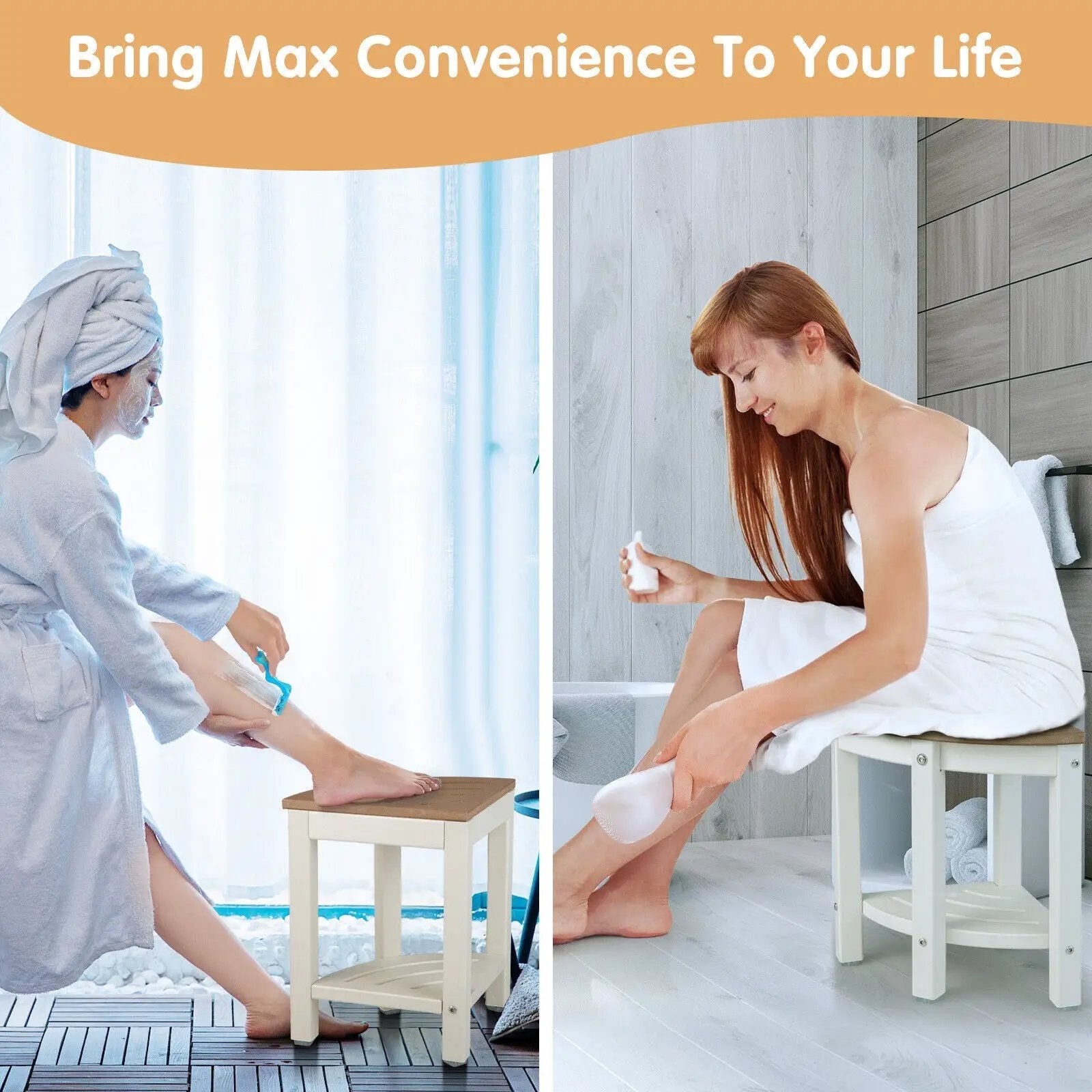 Heavy Duty Corner Shower Bench Stool with Storage Shelf for Shaving Legs by DirectDeals