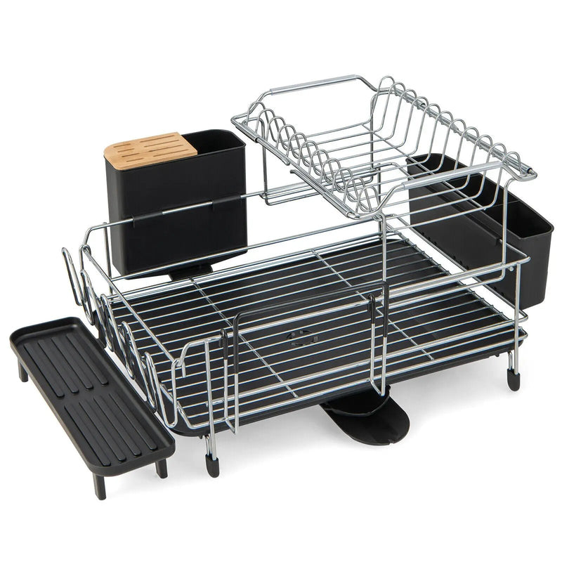 2-Tier Detachable Dish Rack with Drainboard and 360¬∞ Swivel Spout by DirectDeals