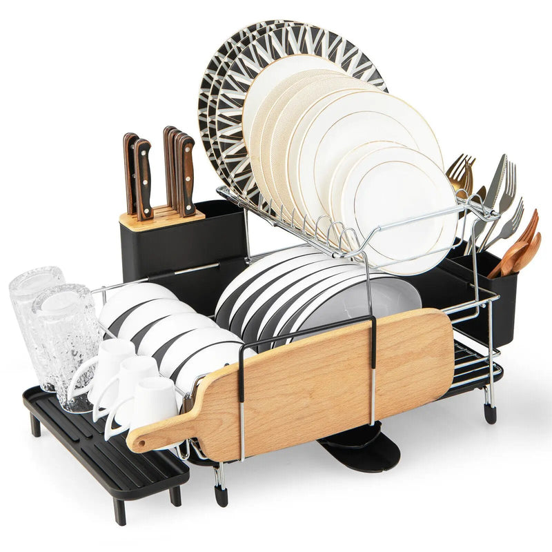 2-Tier Detachable Dish Rack with Drainboard and 360¬∞ Swivel Spout by DirectDeals