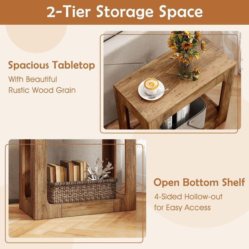 2-Tier End Table with Storage Shelf for Living Room-Oak by DirectDeals