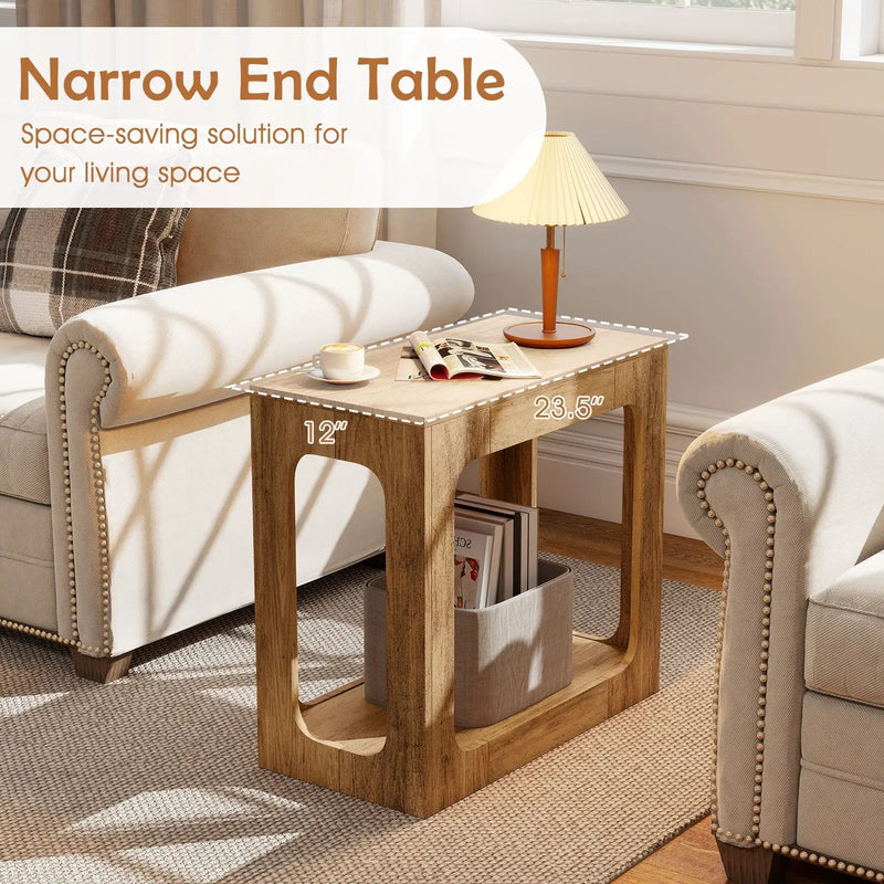 2-Tier End Table with Storage Shelf for Living Room-Oak by DirectDeals